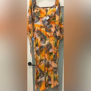 BRAND NEW LISETTE COLLECTION Orange Tropical Leaf Print Jumpsuit Size M